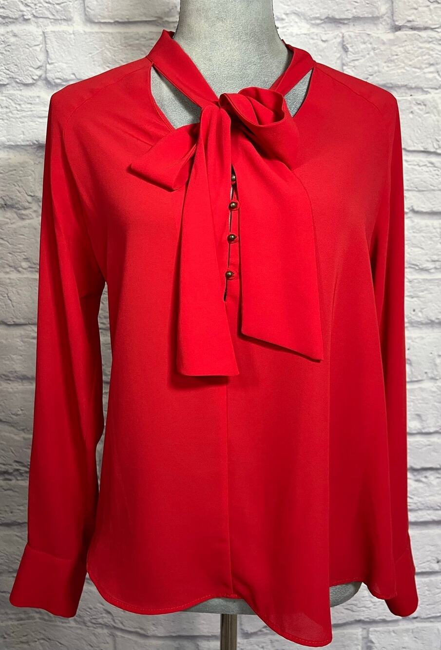 Zara Vibrant Red Bow Neck Blouse